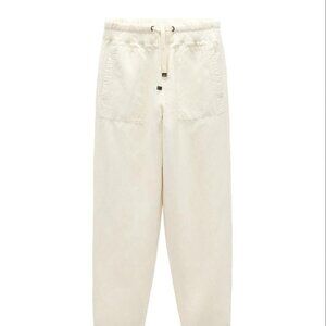 ZARA LINEN BLEND JOGGING PANTS BEIGE SIZE M 4877/052/712
